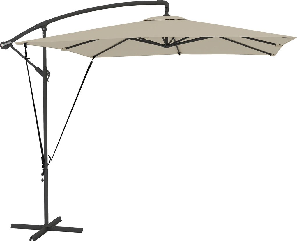 Outsunny Umbrelă de Grădină Suspendată 2.47x2.47 m, Umbrelă de Exterior cu Bază în Cruce, Corzi Antivânt, Bej | Aosom Romania