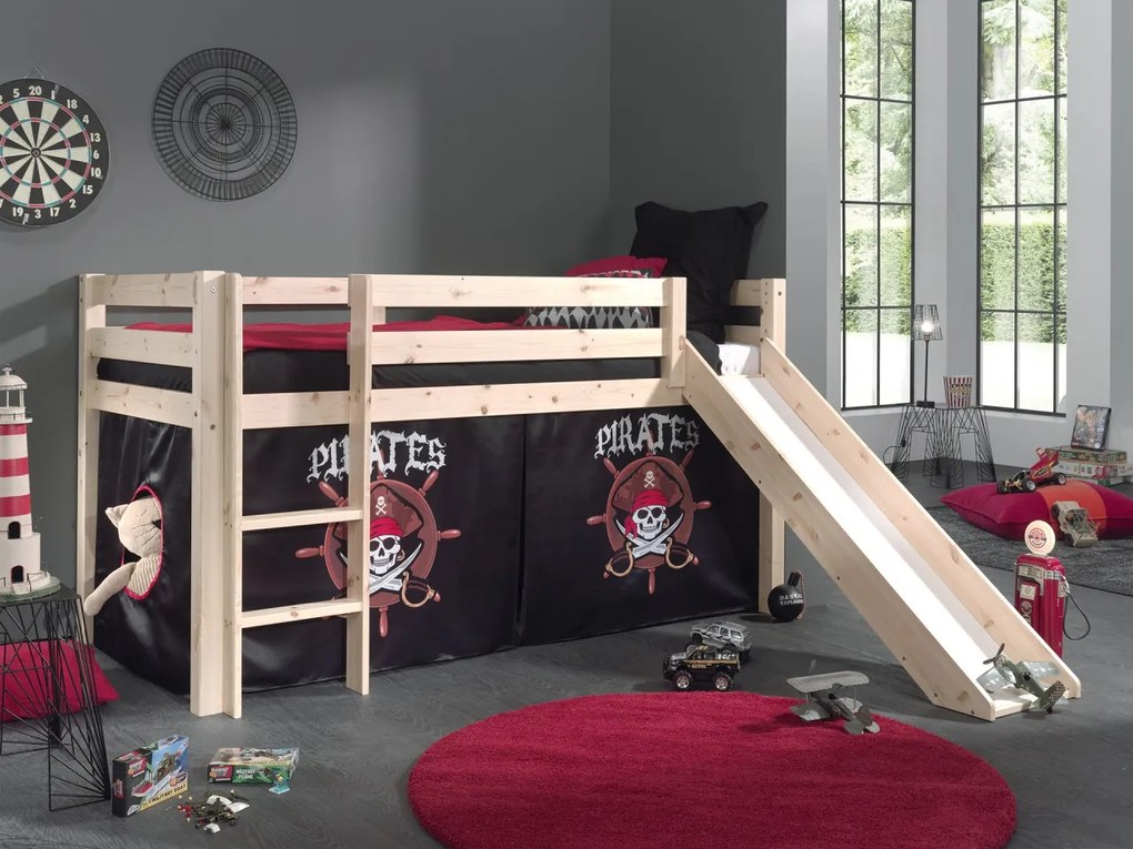 PINO mid sleeper cu slide și cortină Pirate.