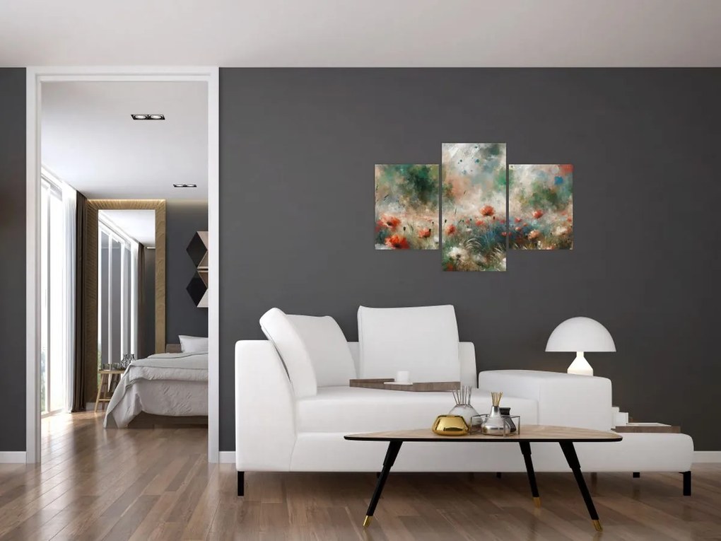 Tablou – Abstracție de câmp cu maci (90x60 cm)