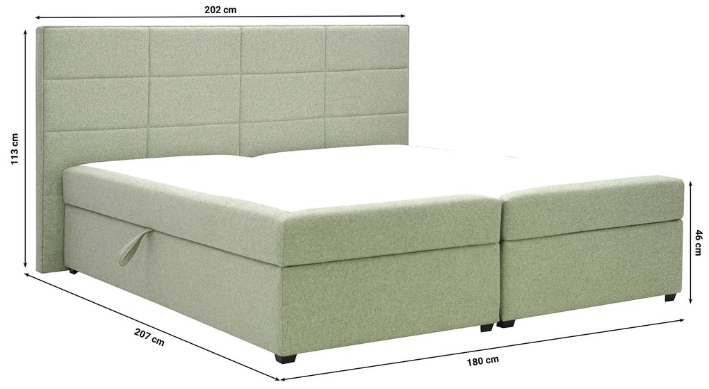 Pat matrimonial Boxspring 180 cm Revenant (mentol) (cu somieră și saltea) (cu sp. depozitare). 1098561