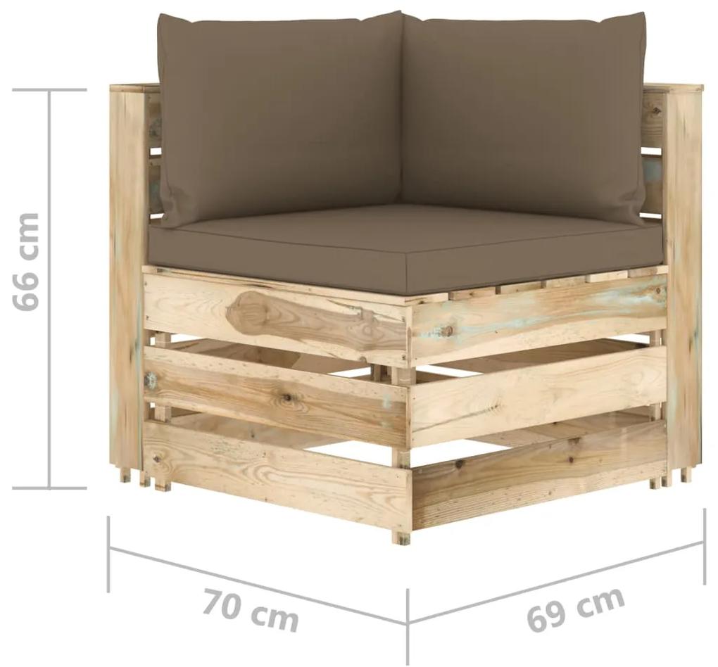 Canapea de gradina cu 4 locuri, cu perne, lemn tratat verde Gri taupe, 4 locuri, 1