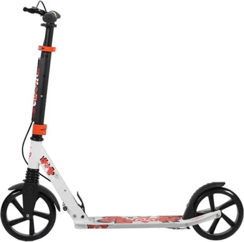Trotineta din aluminiu NOVOKIDS™ Spooky Scooter, Frana de mana, Max.100 kg, Super Brake, Maner reglabil pe inaltime, Diametru roata 200 mm, Alb
