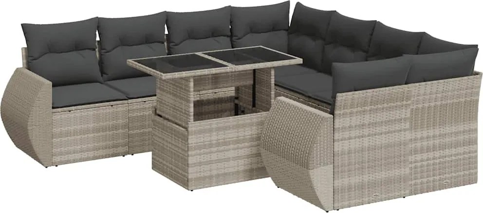 vidaXL Set canapele de grădină cu perne, 9 piese gri deschis poliratan