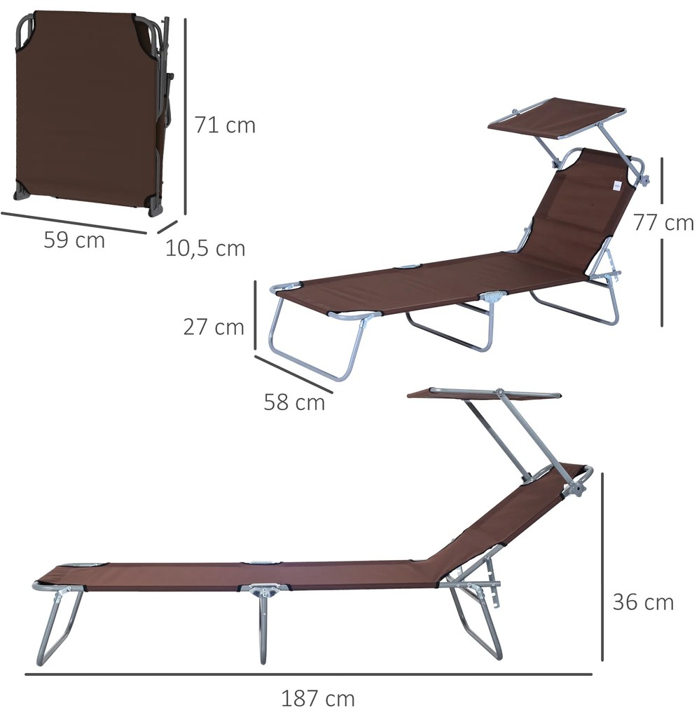 Scaun Pliabil Reclinabil Outsunny. Paravan Parasolar, Tesatura Oxford, Maro | Aosom RO