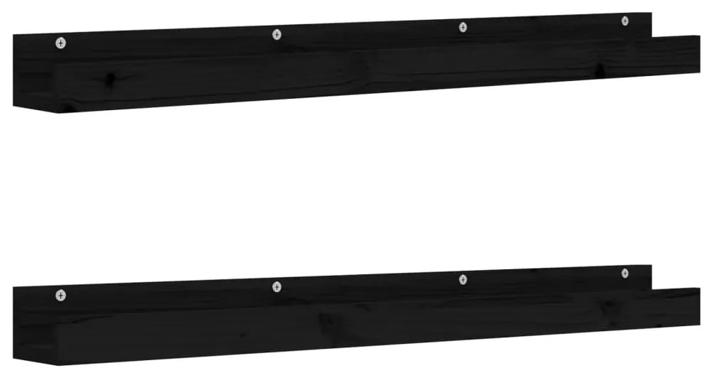 823598 vidaXL Rafturi de perete, 2 buc., negru, 110x12x9 cm, lemn masiv pin