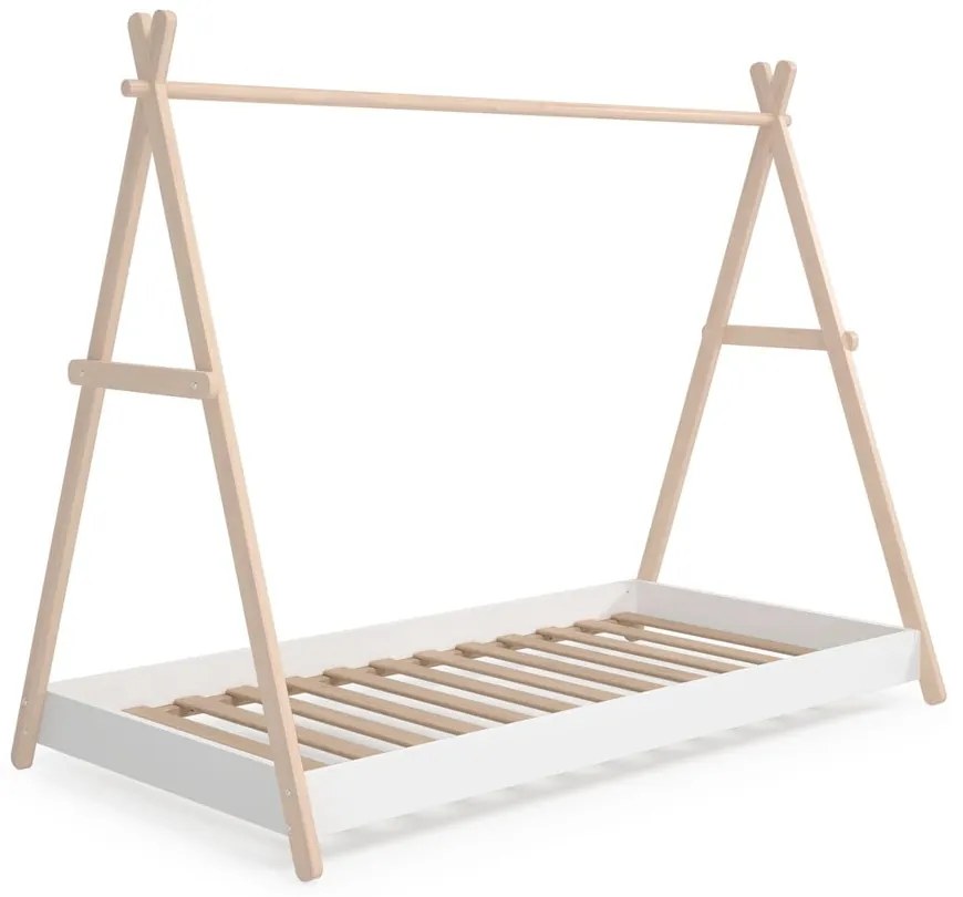 Pat pentru copii alb/natural de tip casă din lemn masiv de pin 90x200 cm Trufa – Marckeric