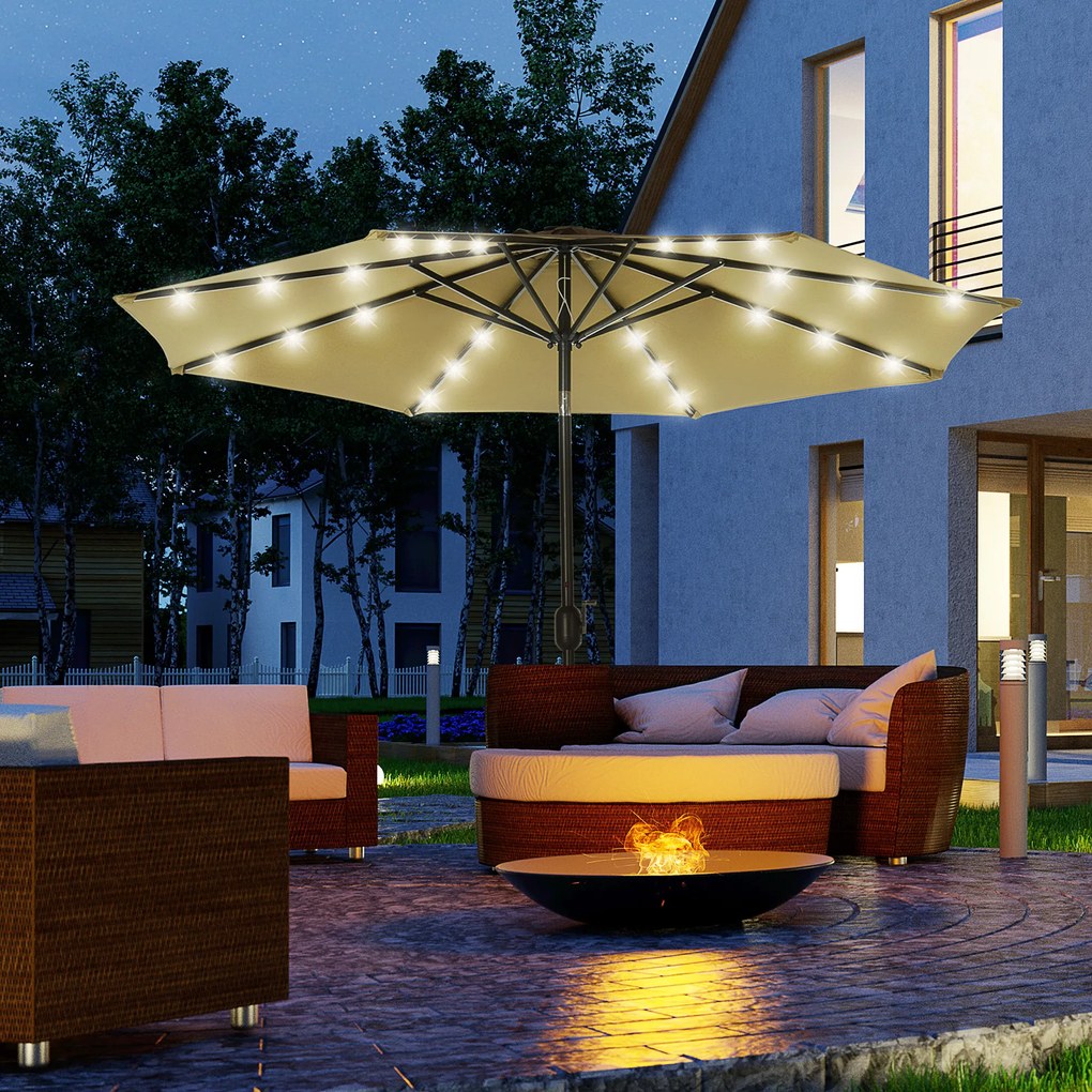 Outsunny Parasol octogonal inclinabil Ø 2,7 x 2,4 m luminos solar 24 LED-uri poliester cu densitate mare de 180 g/m² maro | Aosom Romania