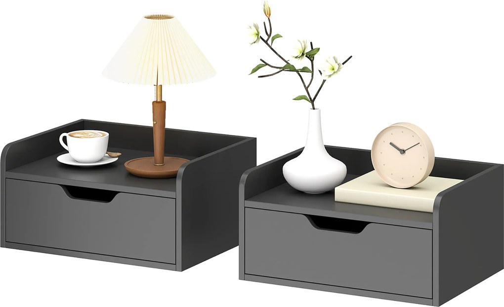 HOMCOM Set de 2 noptiere suspendate tables de nuit suspendues sertar blat aspect lemn dim. 40L x 30l x 19,5H cm | Aosom Romania