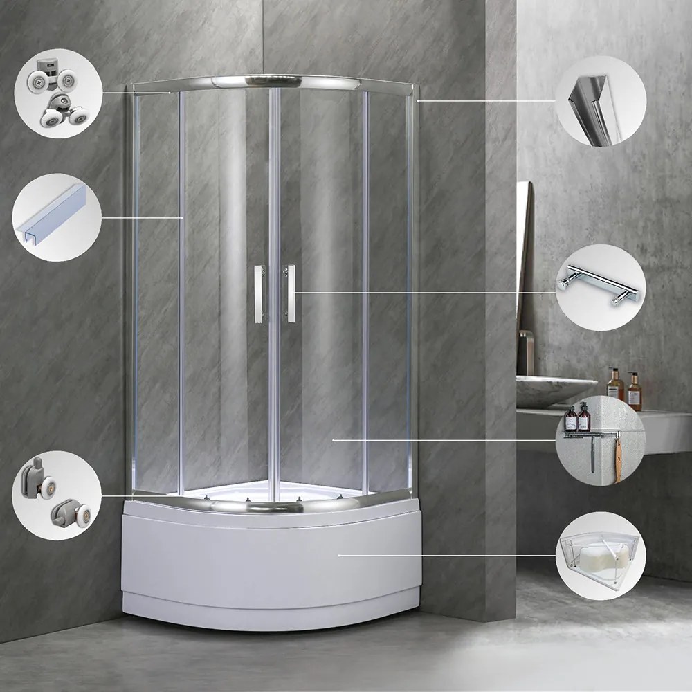 Spirit Deep 80x80 cm cabină de duș curbată cu tavă adâncă