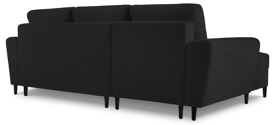 Colțar negru extensibil, cu spațiu de depozitare cu tapițerie din țesătură bouclé (cu colț pe partea stângă, cu șezlong) Kyoto – Cosmopolitan Design