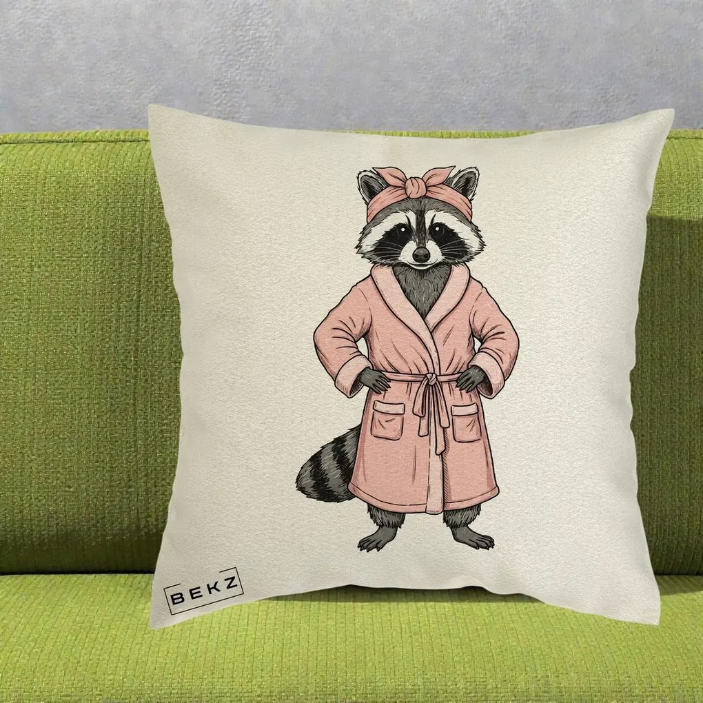 Perna Decorativa Albinuta Kawaii Vesela, 40x40 cm, Ecru, Husa Detasabila, Perna Inclusa, BEKZ®