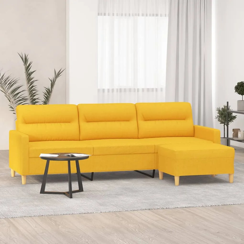 3153434 vidaXL Canapea cu 3 locuri și taburet, galben deschis, 210 cm, textil