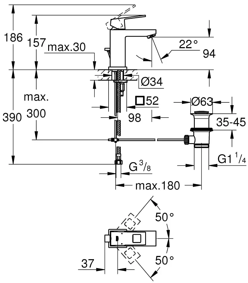 Set complet baterii baie Grohe Eurocube,baterie lavoar marimea S,baterie cada set de dus inclus - (23141000 ) ,( 2312700e )