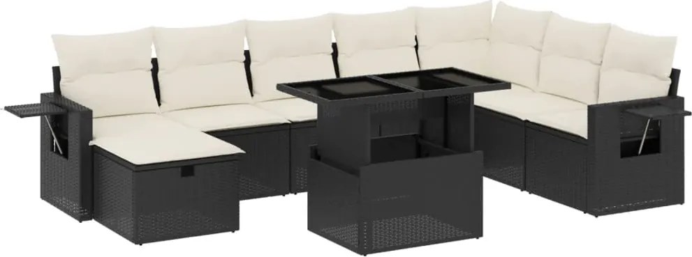 vidaXL Set mobilier de grădină cu perne, 9 piese, negru, poliratan