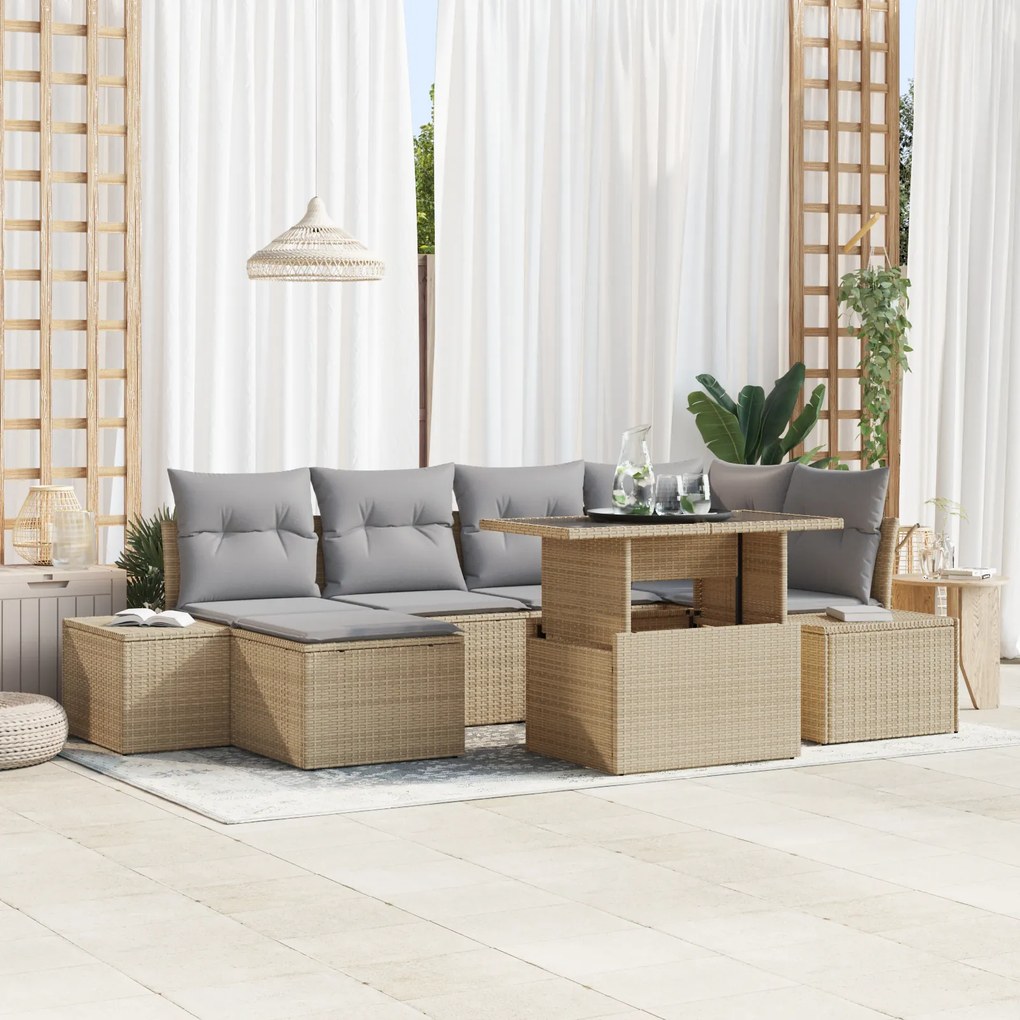 vidaXL Set de canapele pentru grădină 7 pcs bej și gri deschis
