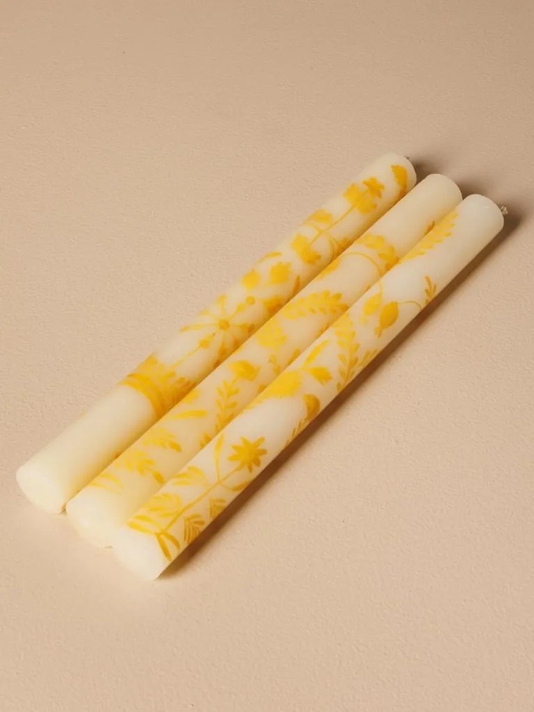 Set 3 lumanari, lucrate manual, Yellow Flowers