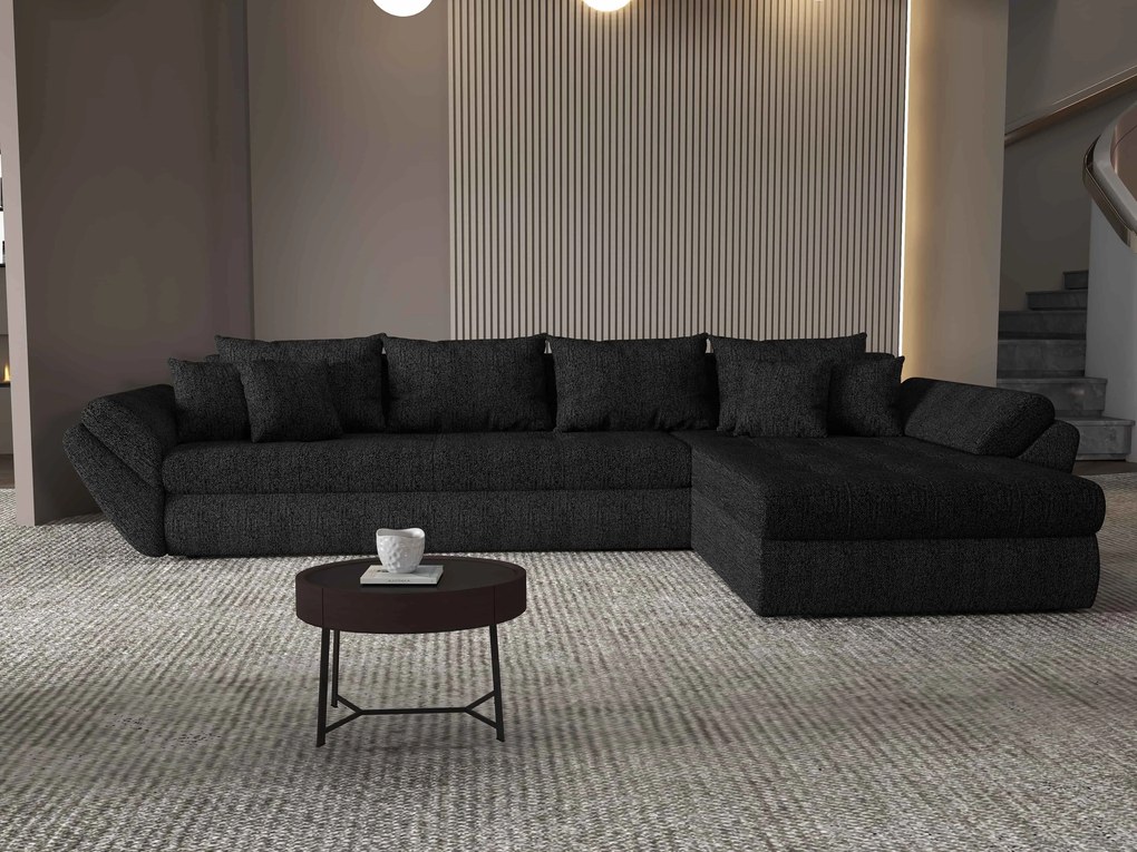 Colțar extensibil dumonde cu ladă de depozitare si sezut confortabil din spuma high-density, Loana XL Enjoy Negru II 335x185 cm