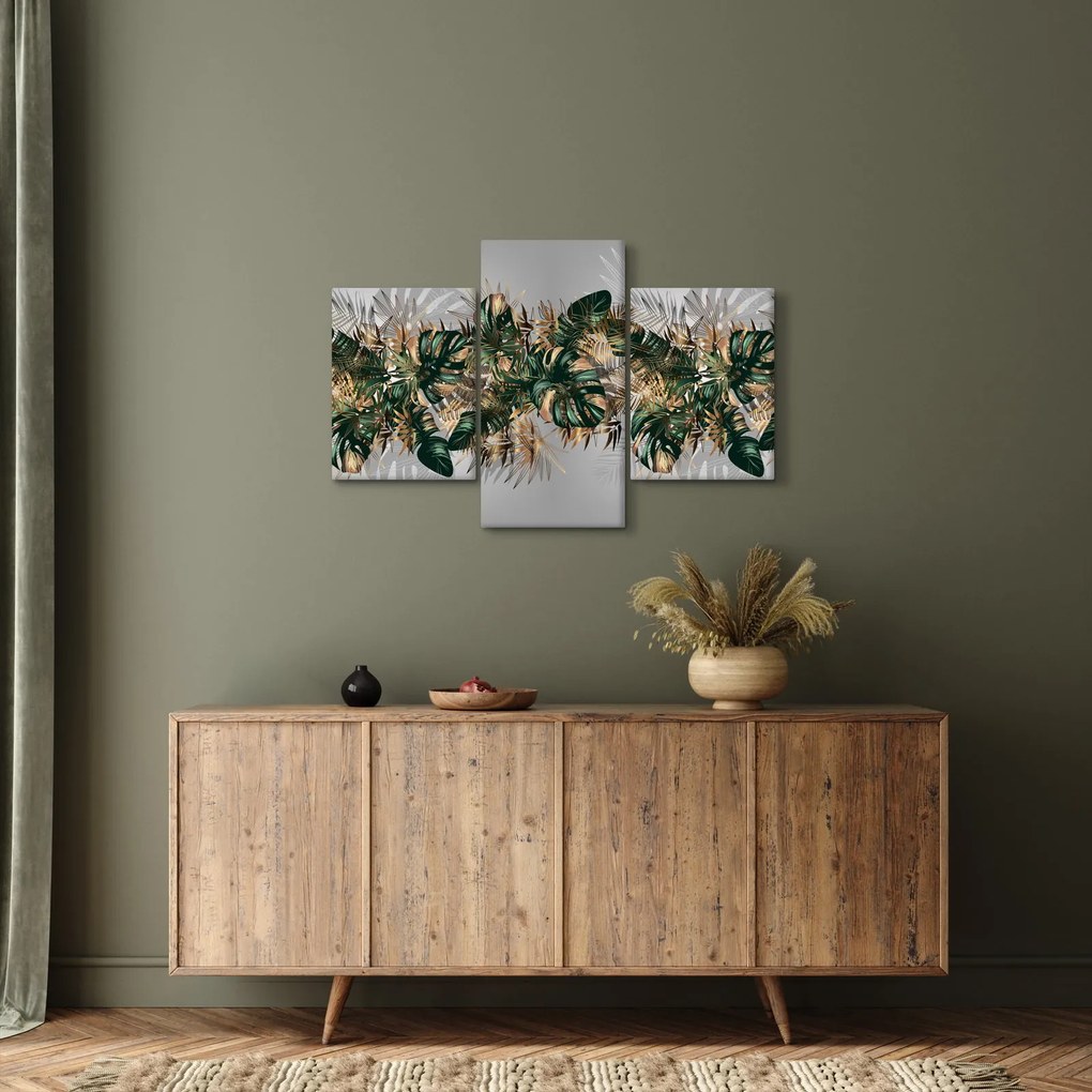 Tablou - Frunze tropicale, Galben - auriu (90x60 cm)
