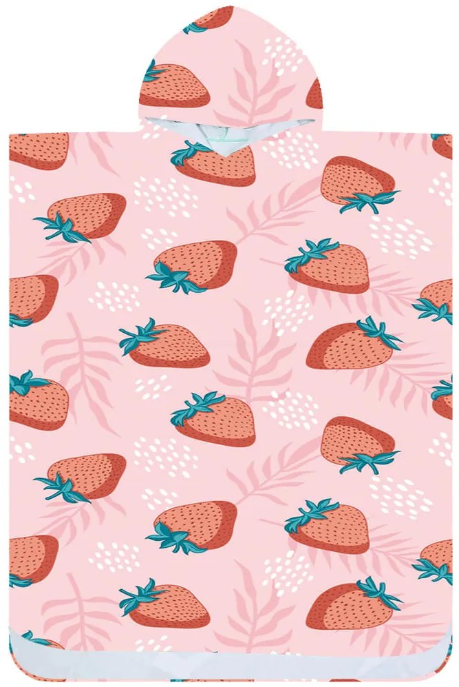 Poncho prosop de plaja STRAWBERRIES roz 80x145 cm