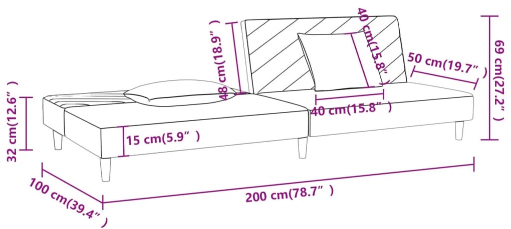 Canapea extensibila cu 2 locuri, 2 perne, maro inchis, textil Maro inchis, Fara scaunel pentru picioare Fara scaunel pentru picioare