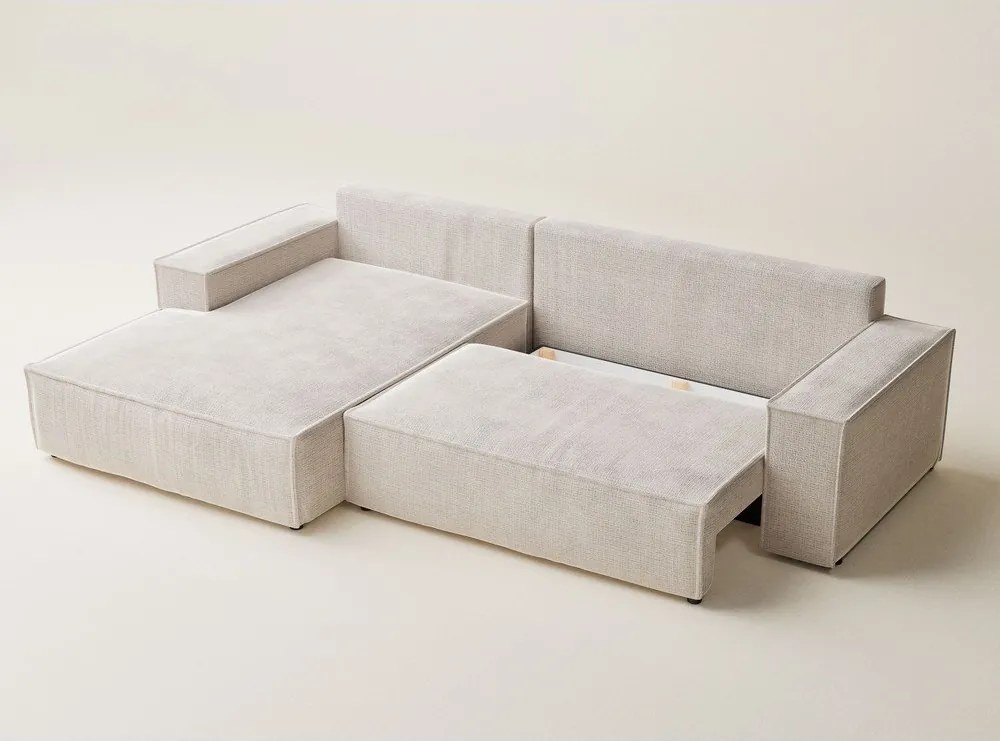 Colțar crem extensibil/cu spațiu de depozitare cu tapițerie din chenille (cu colț pe partea stângă/cu șezlong) Maze – Maison de Rêve