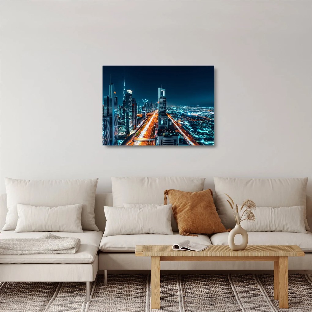 Tablou pe sticlă - Noaptea la Dubai (70x50 cm)