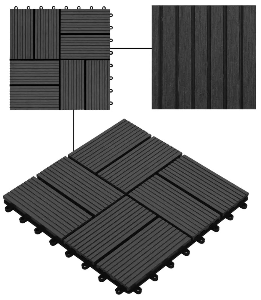 Placi de pardoseala 11 buc, negru, 30 x 30 cm, WPC, 1 mp Negru, 11, Model 3