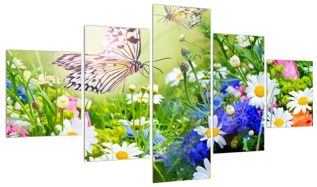 Tablou cu flori de vară cu fluture (125x70 cm), în 40 de alte dimensiuni noi