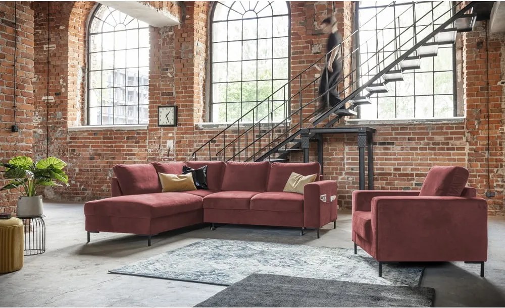 Colțar roz extensibil cu tapițerie din catifea (cu colț pe partea stângă ) Lofty Lilly – Miuform