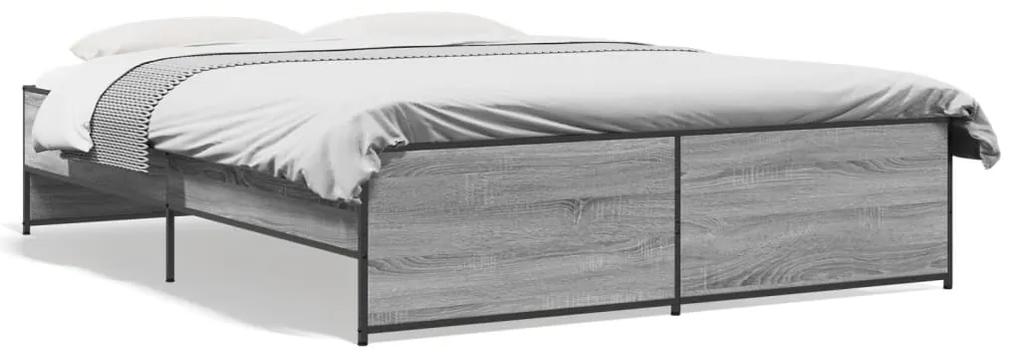 3279880 vidaXL Cadru de pat, gri sonoma, 160x200 cm, lemn prelucrat și metal
