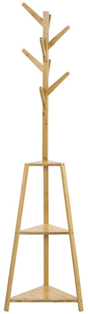 HOMCOM Suport pentru haine din bambus, stand pentru haine cu 8 cârlige și 3 rafturi 46 x 46 x 175 cm natural | Aosom Romania