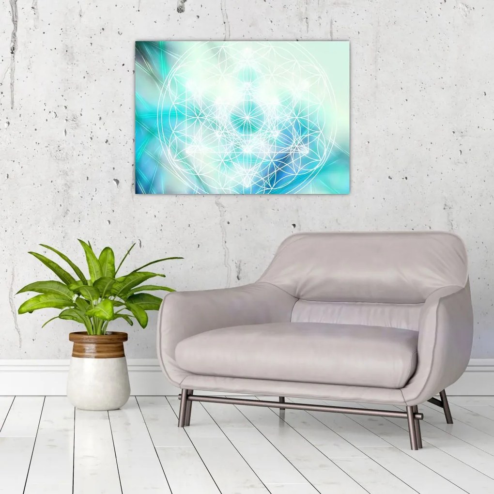 Tablou pe sticlă - Merkaba pe un fundal turcoaz (70x50 cm)