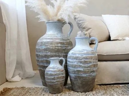 Vază decorativă cu mâner, stil rustic artizanal, culoare naturală teracotă, din ceramică, „Aurelia”