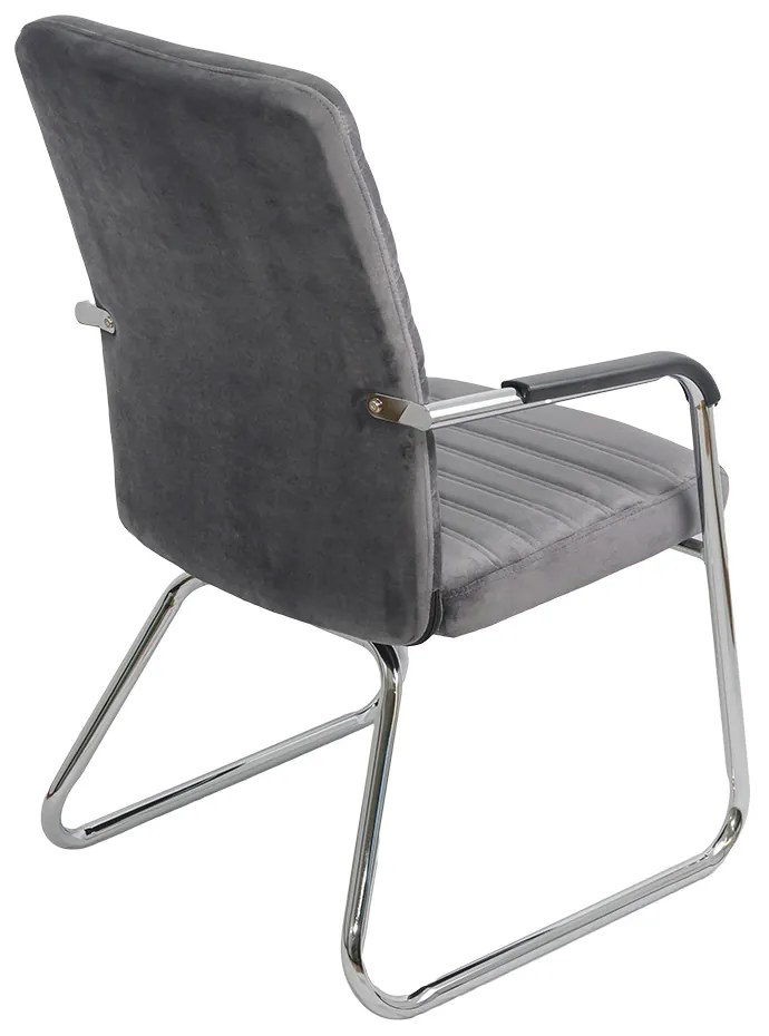 Scaun vizitator gri OFF 833V din catifea cu cadru metalic cromat și brațe