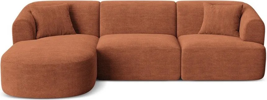 Colțar teracotă cu tapițerie din catifea reiată (cu colț pe partea stângă/cu șezlong) Campi – Cosmopolitan Design