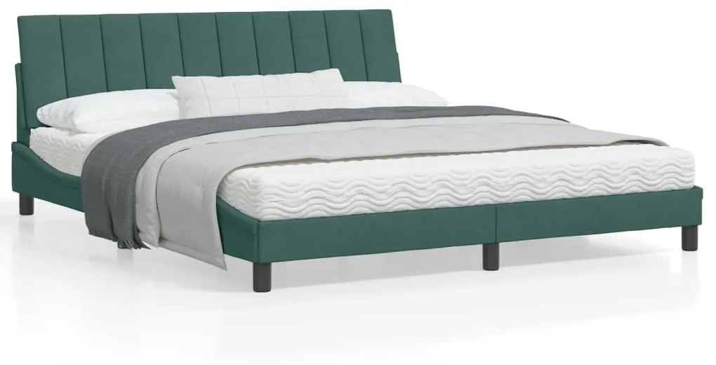 3213796 vidaXL Cadru de pat cu lumini LED, verde închis, 180x200 cm, catifea