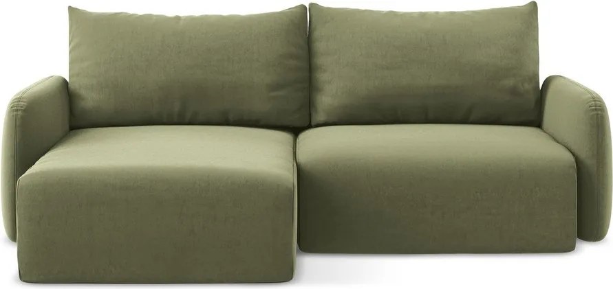 Colțar verde extensibil/cu spațiu de depozitare cu tapițerie din catifea (cu colț pe partea stângă/cu șezlong) Kalena – Makamii