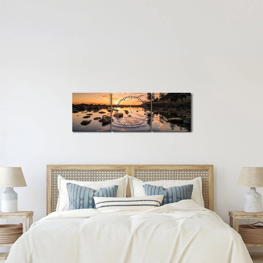 Tablou - Suprafața apei la apus de soare (cu ceas) (90x30 cm)