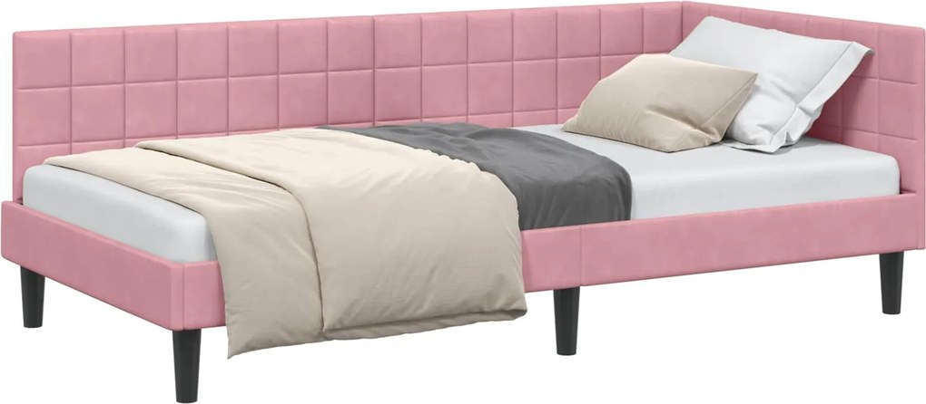 vidaXL Cadru de pat colțar cu headboard Roz 100 cm x 200 cm Catifea
