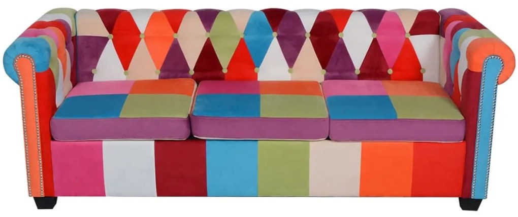 Canapea Chesterfield, cu 3 locuri, material textil Multicolour, Canapea cu 3 locuri