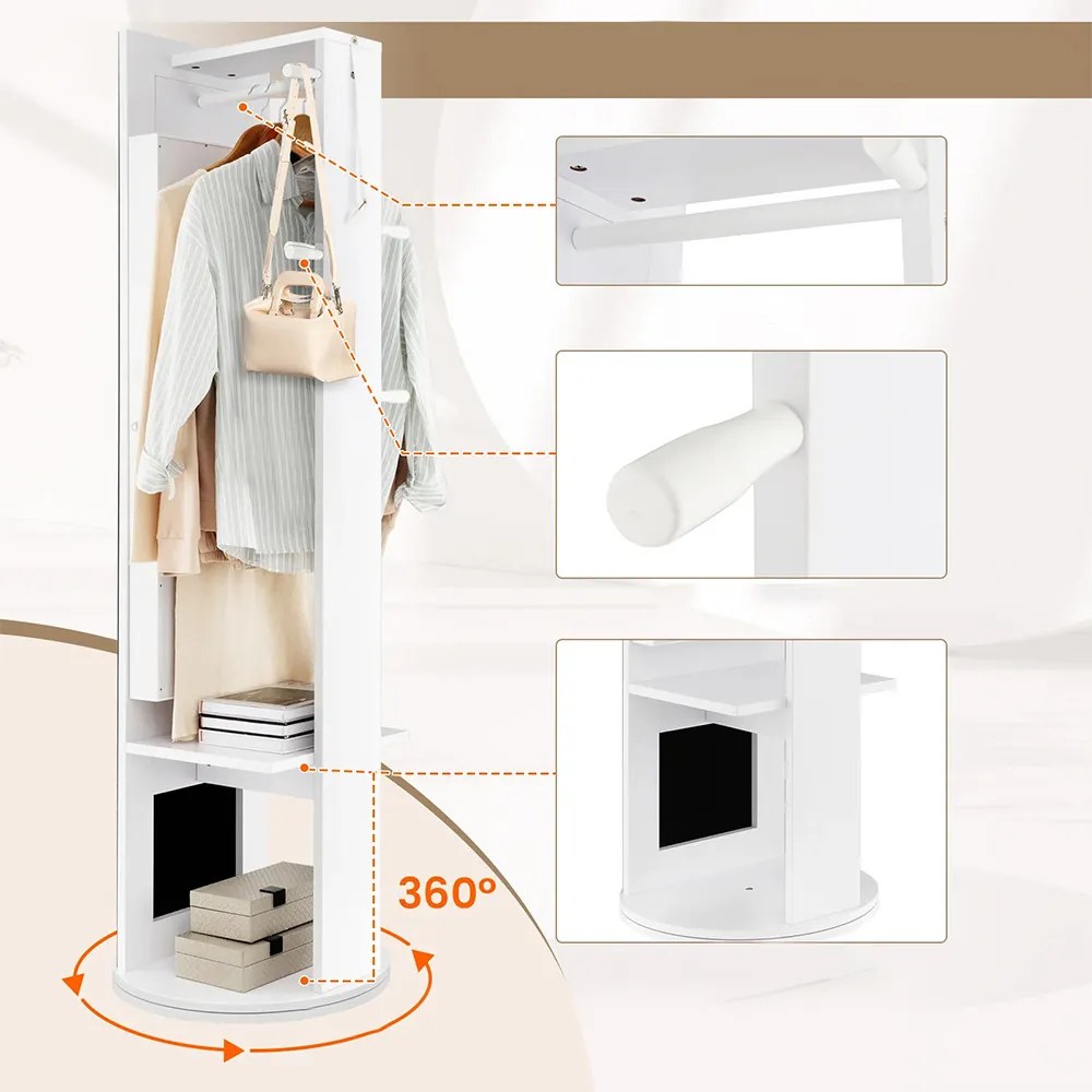 Dulap de bijuterii rotativ cu oglindă întreagă și cuier