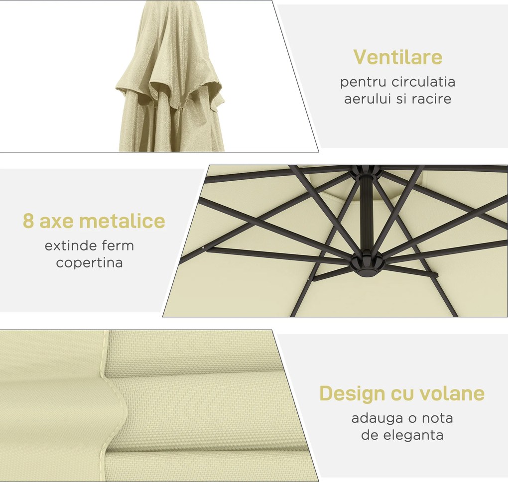 Outsunny Umbrela pentru Gradina Brat Deluxe Inclinabila cu Manivela, Φ3m | Aosom Romania