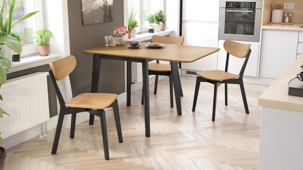 MAZZONI EXPORT ROXY Stejar natural/cadru negru - SCAUN DE LEMN PENTRU SALON SUFRAGERIE BUCĂTĂRIE RETRO