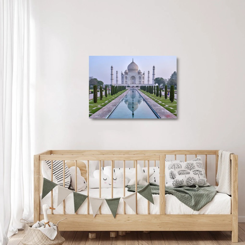 Tablou pe sticlă - Taj Mahal în răsăsrit de soare (70x50 cm)