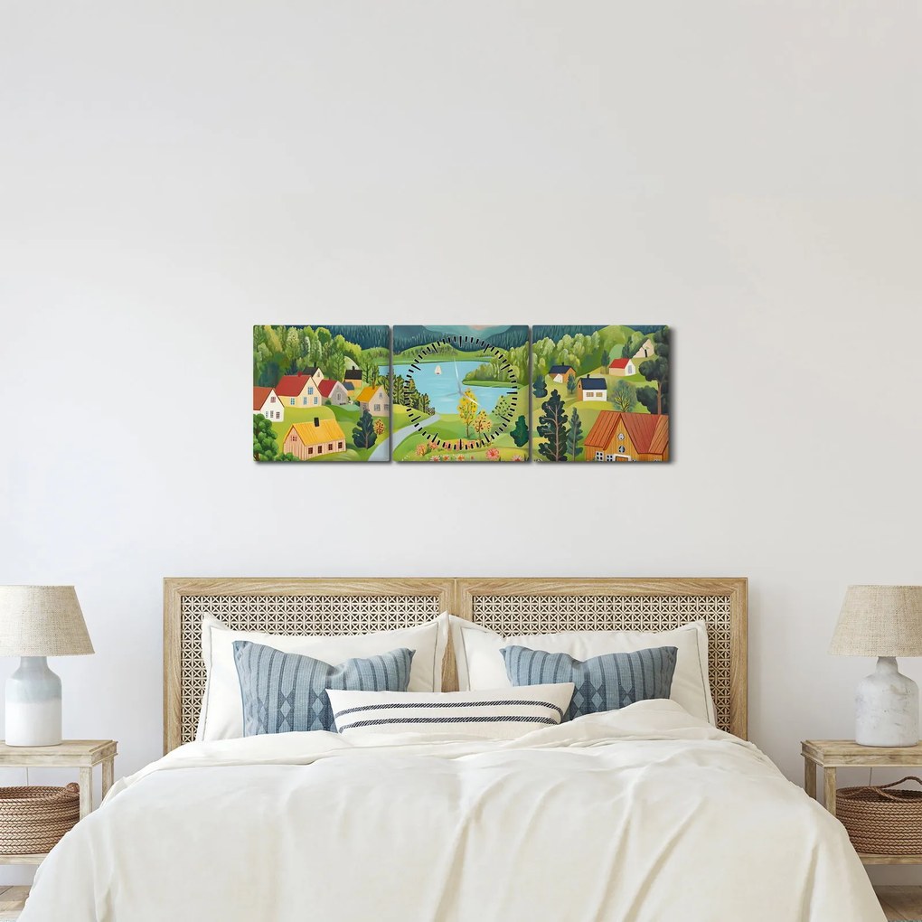Tablou - Sat în Munți (cu ceas) (90x30 cm)