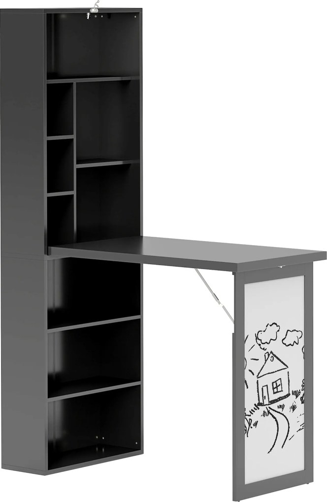 HOMCOM Birou Modern Pliabil cu Bibliotecă și Tablă, din Lemn și Metal, 98x51x153 cm, Negru | Aosom Romania