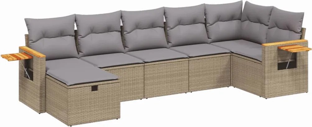 vidaXL Set canapele de grădină, 7 piese, cu perne, bej, poliratan
