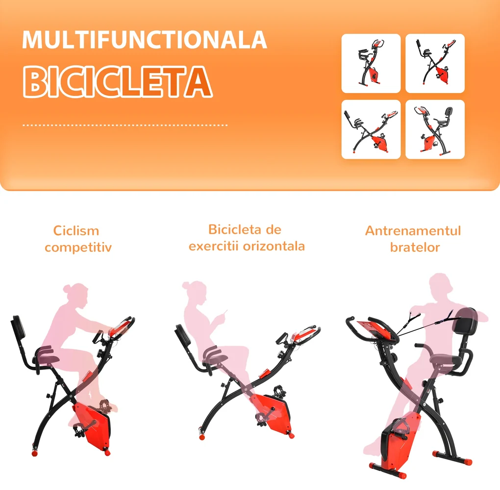 Bicicleta Pliabila HOMCOM 2 in 1, Rezistenta Reglabila pe 8 Nivele, Ecran LCD, 97x51x115cm, Rosu | Aosom Romania