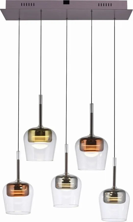 Lustra LED Smart cu Telecomanda, CCT, 5 pendule, Sticla, Multicolor, Q-KON