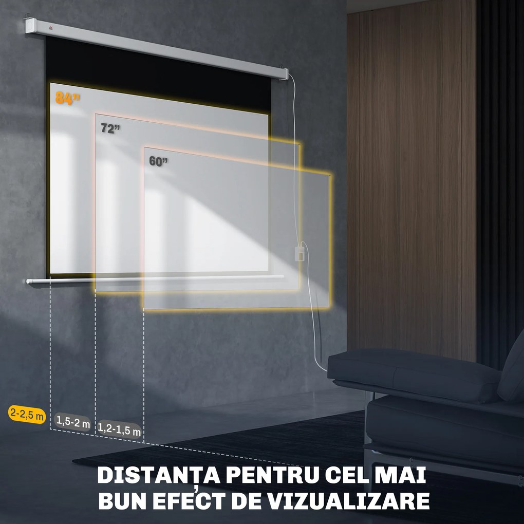 Homcom Ecran Proiector 100” – Montaj Pe Perete sau Tavan | Aosom Romania